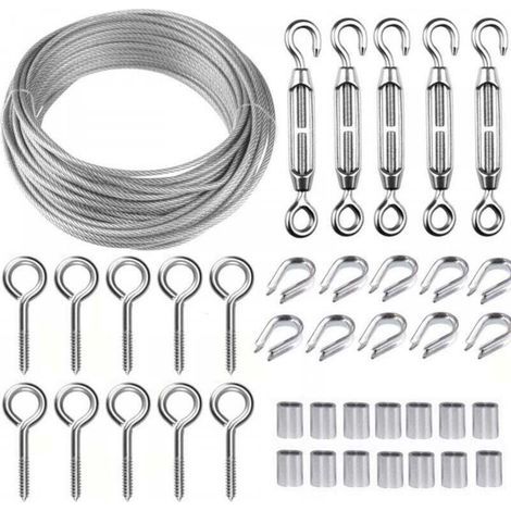Corde en Acier Inoxydable à Suspendre Kit,30M/2mm Câble en Acier Inoxydable Revêtu avec M5 Tendeurs,Kit Cable Métallique 2mm pour Plantes Grimpante,Corde a linge,Rambarde,Cable de Garde Corps (1/5)