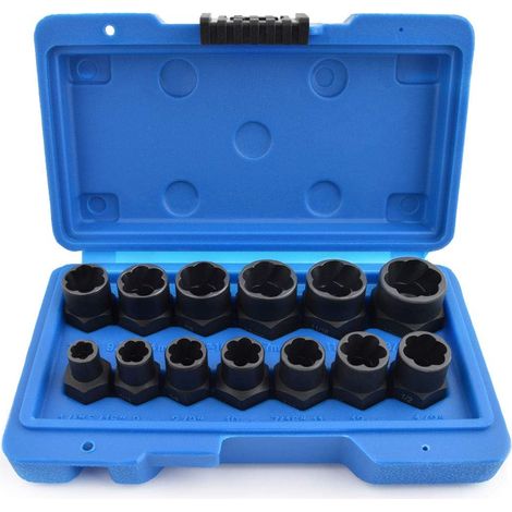 Extracteur de Vis 13 Pièces, Extracteur Ecrou Antivol Universel, Douille Torx Femelle Coffret pour Enlever Les Boulons, Rouillés et Écrous Endommagés
