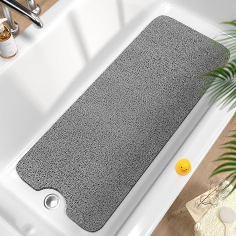 Tapis de bain antidérapant 100 x 40 cm, en luffa souple PVC avec évacuation, séchage rapide pour zones humides, sans ventouse, gris (1/4)
