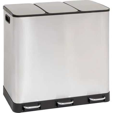 5Five Simply Smart – Poubelle tri sélectif inox 3 bacs 18L – Ouverture à pédale – Capacité totale 54L – Fermeture douce et silencieuse (1/6)