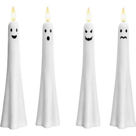 Bougies coniques LED avec capteur, fantôme d'Halloween, sans flamme, bougie LED vacillante, à piles, allumage automatique, lampe de table d'ambiance à économie d'énergie, lot de 4 (1/5)