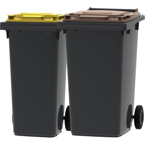 Lot de 2 poubelles d'extérieur 120L et 240L – 100% recyclé – PEHD stabilisé UV – Roues anti-corrosion – Couvercle coloré pour tri – ESE