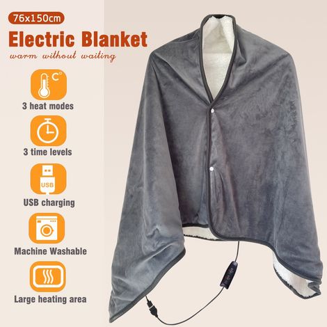 Châle-couverture chauffant électrique USB à 3 vitesses, 76 x 150 cm, multifonctionnelle, épaisse, pour réchauffer les épaules. (1/5)