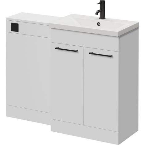 Napoli 390 Gloss White 1100mm 2 Door Vanity Unit Toilet Suite with Glide Basin - 1100mm - Matt Black 160mm HandleWithout Kingston Toilet Pan