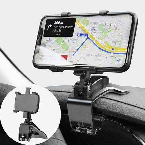 Support de téléphone de voiture rotatif à 360 degrés, fixation pour tableau de bord, compatible avec GPS et smartphones de 4 à 7 pouces. (1/5)