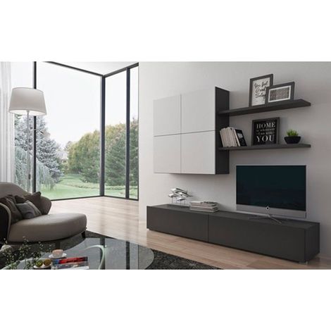 Parete Attrezzata TV moderna Grigio e Bianco NOX