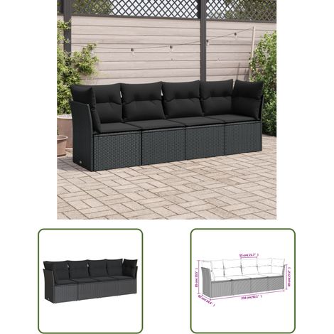 The Living Store Salon de jardin 4 pcs avec coussins noir résine tressée - Ensemble Salon De Jardin - Mobilier De Jardin - Salon Extérieur - Résine Tressée - Rotin Synthétique (1/3)