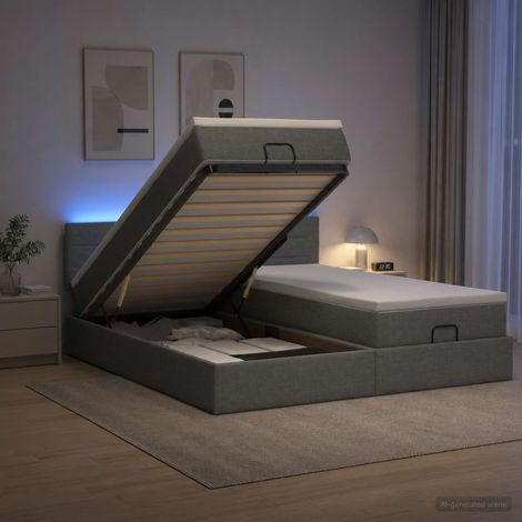 Cama tipo otomana con colchón y LED Gris oscuro 200 x 200 cm (1/5)
