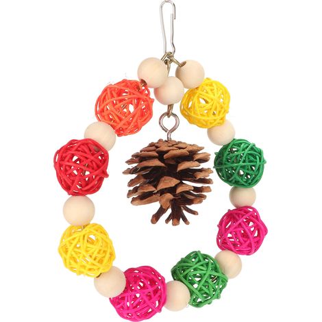 Jouets suspendus pour cage à oiseaux : boules de rotin, bûches, balançoire pour perroquets avec pommes de pin naturelles pour inséparables, pinsons, perruches, calopsittes, perroquets colorés (1/5)