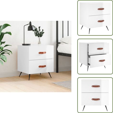 Mesita auxiliar - vidaXL Mesita de noche madera de ingeniería blanco brillo 40x35x47,5cm - Cajones