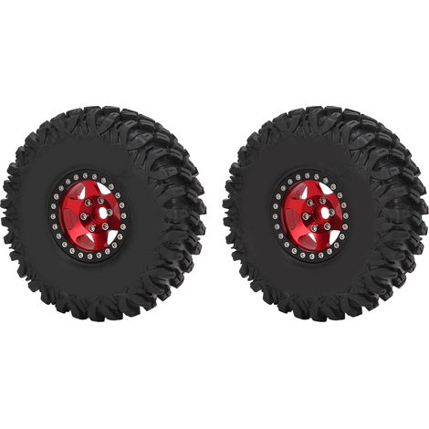 2 pièces Jantes Roues 120mm pour Voiture RC 1/10 Axial SCX10 D90 F350, Rouge et Noir (1/5)