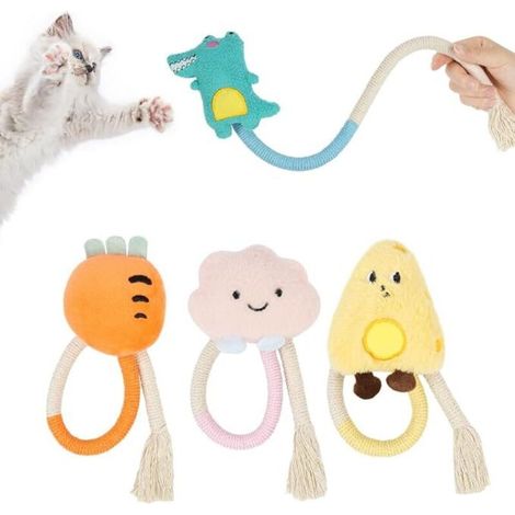 Giocattolo per gatti, 4 giocattoli interattivi per gatti, corda per stuzzicare i gatti, giocattolo per la dentizione dei gattini per l'interazione e la pulizia dei denti (1/4)
