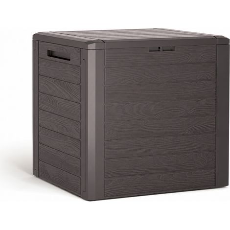 Coffre de rangement d'extérieur avec poignées encastrées pour Jardin Terrasse Balcon Piscine coloris effet bois capacité 140L - Longueur 59 x Largeur 46 x Hauteur 55 cm (1/5)