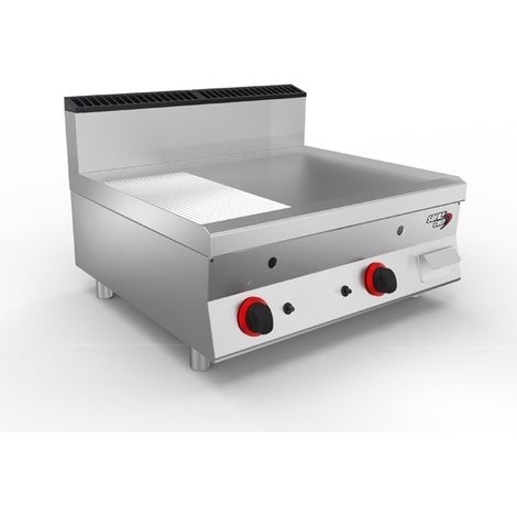 SOFRACHEF - Top plancha gaz - L 800 - AISI 430 2/3 lisse + 1/3 rainurée - long. 800 mm - Sofraca