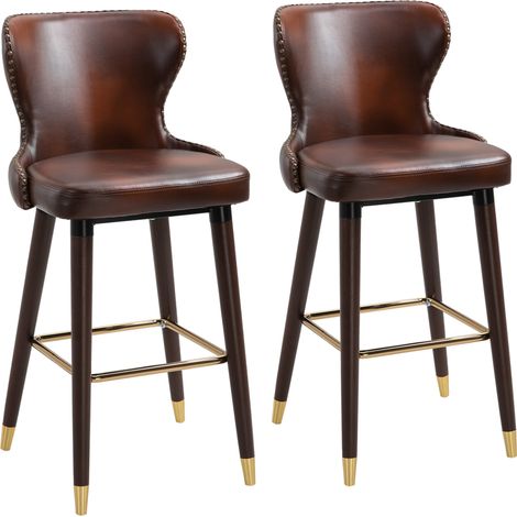 Lot de 2 tabourets de bar bistro vintage en PU marron avec repose-pieds et dossier 52x53x101 cm (1/5)
