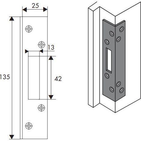 Gâche équerre 49E pour porte poussante finition brute ISEO 9702049E (1/2)