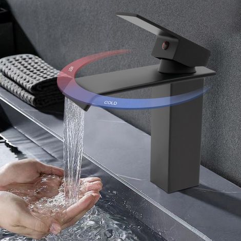 Wasserfall Wasserhahn Waschtischarmatur Bad Schwarz Waschbecken Mischbatterie (1/5)