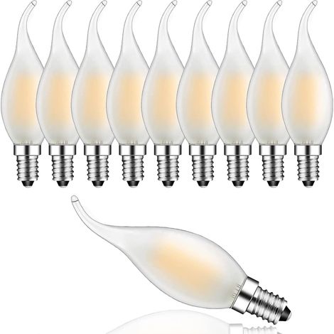 Bombilla LED de filamento regulable de 4W E14, efecto llama, blanco cálido 2700K, ángulo de haz de 360°, paquete de 10 (1/4)