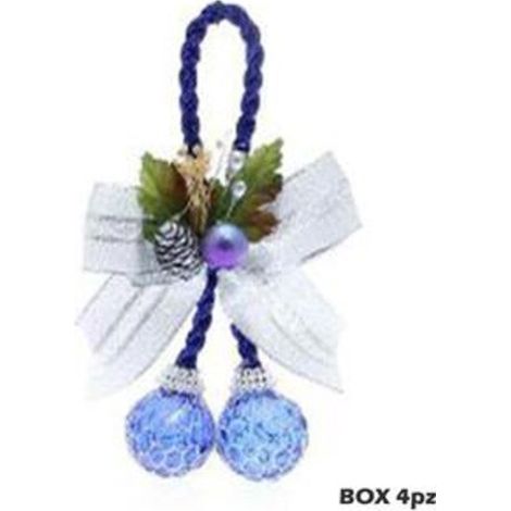 4 pendoli con fiocco per albero di natale - colore argento - decorazioni addobbi natalizi
