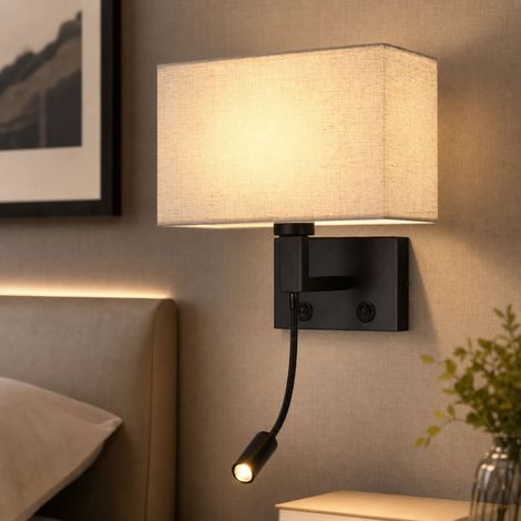 Applique murale liseuse avec spot orientable, abat-jour en tissu et structure en fer, interrupteur indépendant, design japonais简约 pour chambre (1/5)