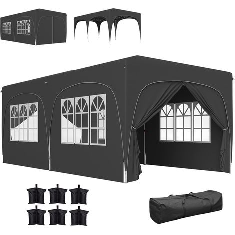 Tonnelle pliante 3 x 6m Pop Up, UPF50+ Hauteur ajustable, avec sac de transport et sacs de sable, gris foncé