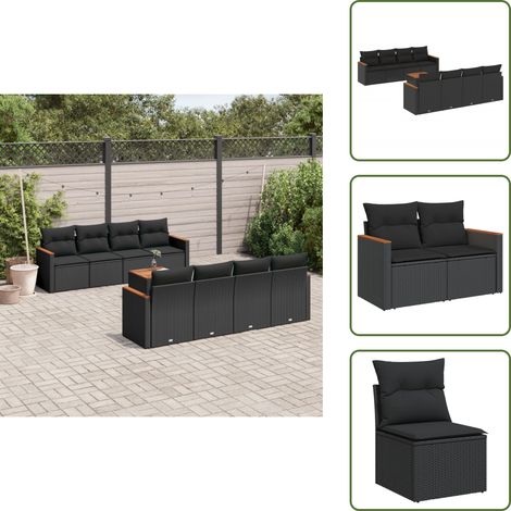 9-tlg. Garten-Sofagarnitur mit Kissen Schwarz Poly Rattan - Gartensorte - Gartenmöbelset - Outdoor-Lounge - Lounge Set - Rattan Gartenmöbel (1/5)