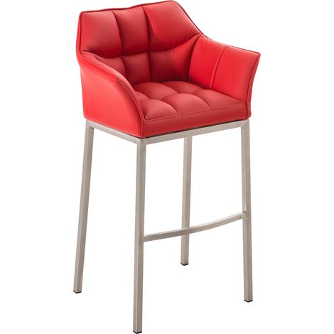 Tabouret de bar x1 en similicuir rouge avec structure en métal finition acier inoxydable hauteur d'assise 83 cm 100000987 (1/5)