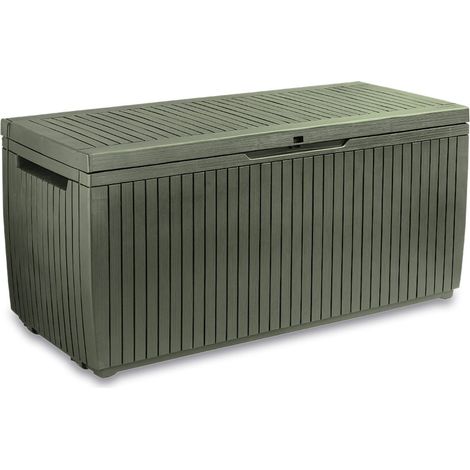 Dmora - Cassapanca outdoor Burlington, Baule da giardino, Contenitore da esterno, Panchina contenitore da esterno, 123x54 h57 cm, Verde