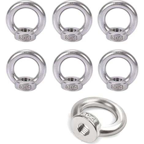 Lot de 6 écrous à œillet M8 filetés en acier inoxydable 304 - Œillets à œil - Écrous à anneau pour fixer des ornements suspendus - Pots de fleurs - Support de balançoire
