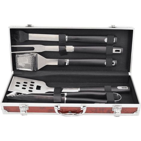 Master Grill MG114 Accesorios para Barbacoa Juego de Utensilios para Parrilla, 5 Piezas en Estuche, Pinzas, Tenedor para Parrilla, Pincel, Espátula, Cepillo para Parrilla BBQ