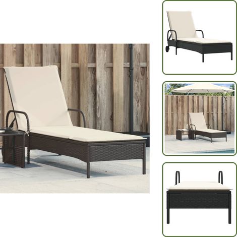 The Living Store Sonnenliege mit Rollen und Auflage Schwarz Poly Rattan - Sonnenliege - Gartenliege - Relaxsessel - Outdoormöbel - Poolliege (1/5)