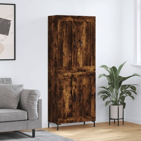Buffet haut,Buffet de salon,Commode Meuble de rangement,Style Industriel Chêne fumé 69,5x34x180 cm Bois d'ingénierie VNWE931417 (1/5)