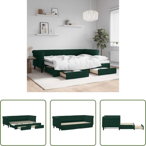 vidaXL Sofa-Bett - Tagesbett Ausziehbar mit Schubladen Dunkelgrün 80x200 cm Samt (1/5)