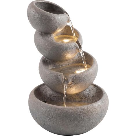 Fontaine d'extérieur en résine, fontaine de jardin à 4 niveaux avec éclairage LED et pompe, aspect pierre, 35 x 32 x 50 cm (1/5)