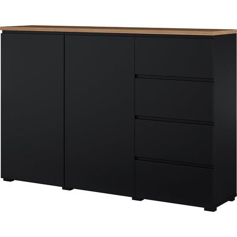 Liko Negro y Madera Aparador de 2 puertas con 4 cajones (1/5)