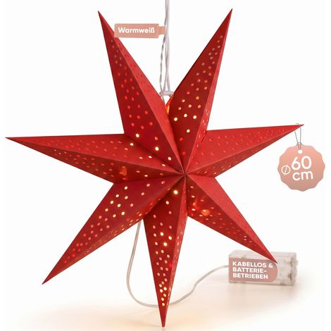 Casaria LED Weihnachtsstern Beleuchtet 60 cm Batterie Fenster Weiß Kabellos Zum Aufhängen Weihnachten Leuchtstern Dekostern Adventsstern Papierstern  Modell 1 (1/5)