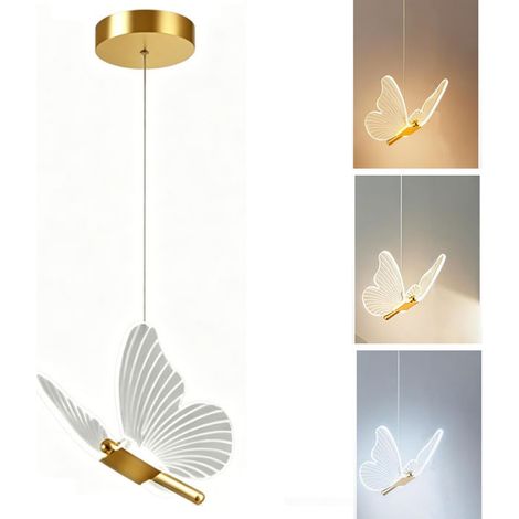 Lampadario a farfalla dorata a testa singola, plafoniera in acrilico, lampadario a LED, 3000K/4500K/6000K, ideale per camere da letto (1/5)