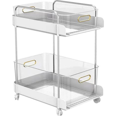 Chariot roulant 2 niveaux, grand rangement mobile, organisateur de livres et aliments, blanc large, pour cuisine maison (1/5)