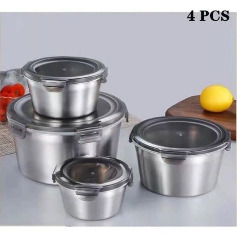 Boite Hermetique Acier Inox Boite Conservation Alimentaire avec Couvercles Lot de 4-Saladier Boite Alimentaire pour École & Cuisine (1/4)