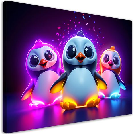 Canvas print, Nenon penguins cartoon - 60x40 (1/4)