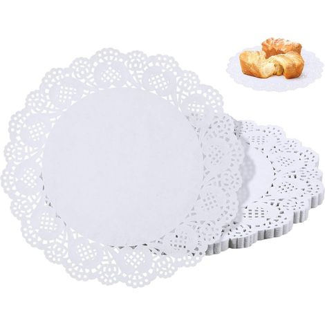 Lot de 150 napperons ronds jetables en papier dentelle pour buffet, gâteau, nourriture frite, fête, mariage, décoration de table, napperons jetables de cuisine et de table, petits napperons en papier (1/5)