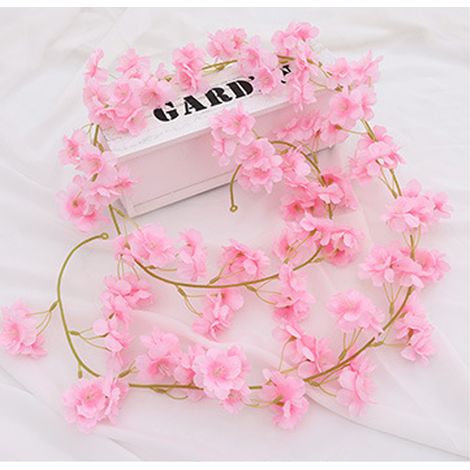 Fleurs artificielles en rotin, guirlande de 1,8 m, 135 fleurs, rose clair, décoratives et éclatantes. (1/5)
