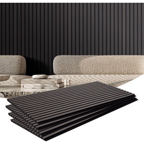 Panneaux acoustiques à lattes en bois 1200 x 600 mm, lamelles acoustiques en MDF pour mur intérieur moderne, panneaux muraux en faux bois pour décoration élégante, réduction du bruit, chêne noir (1/5)