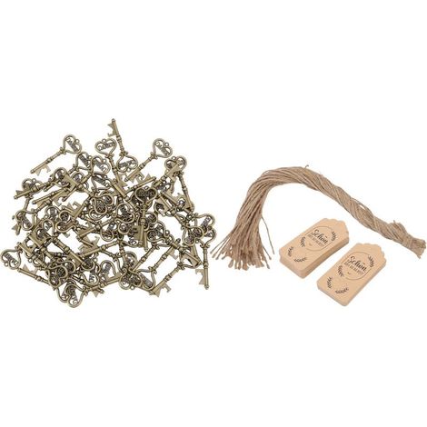 Set mit 50 Flaschenöffnern in Retro-Schlüsselform, Wein- und Bierkorkenziehern mit Etikett, perfekt als Hochzeits- oder Partygeschenk. (1/5)