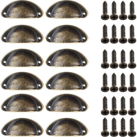 12 Pièces Poignée de Porte Coquille, Rétro Poignées de Porte, Poignées de Meubles Traditionnelles en Demi Lune Avec Vis, pour Tiroir, Armoire, Commode (Bronze) (1/5)