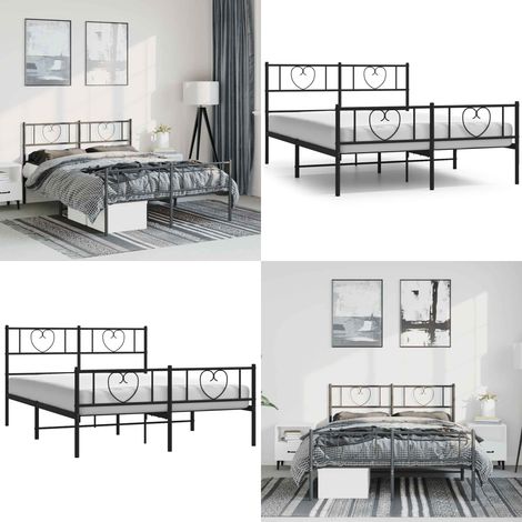 Bettgestell mit Kopf- und Fußteil Metall Schwarz 150x200 cm - Metallbettgestell - Schrankbett (1/5)