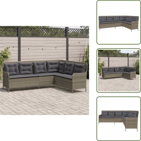 Gartensofa in L-Form mit Kissen Grau Poly Rattan - Gartensofa - Gartensofas - Outdoor Sofa - Terrassensofa (1/5)
