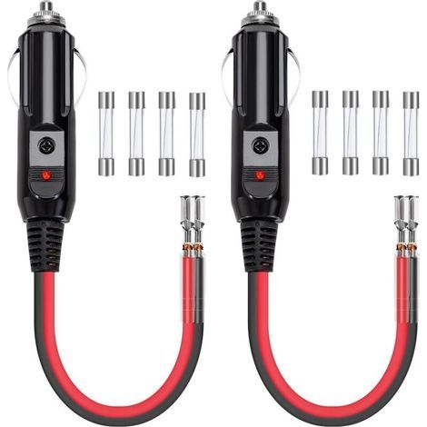Prise Allume Cigare 12V/24V Adaptateur Allume Cigare Mâle 10cm 16AWG Rallonge Allume-Cigare avec Indicateur LED Rouge et Fusible 10A/15A Rechange pour Voiture Camion 2 Pièces (1/4)