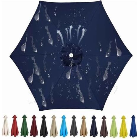 Parasol de rechange à 6 baleines, tissu polyester voiles d'ombrage(250 cm, bleu marine) (1/5)