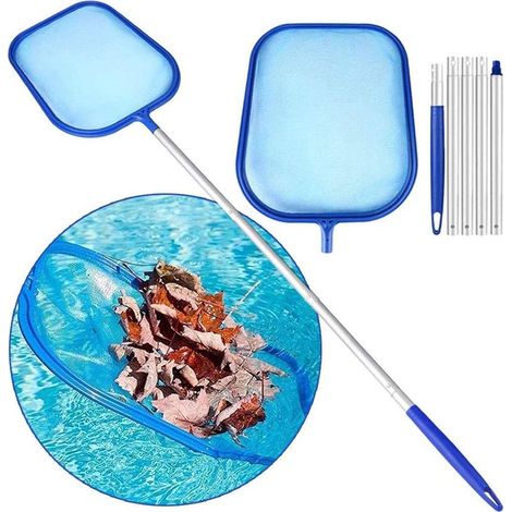 Écumeur de surface, écumeur de feuilles, manche en aluminium, gants inclus, filet à mailles fines, pour piscines, bassins, fontaines, aquariums (1/5)